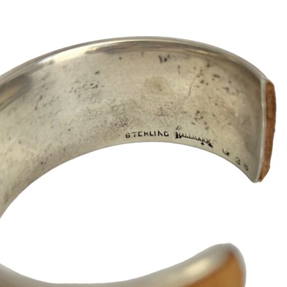 AUTH VTG Yves Saint Laurent YSL Sterling Silver Suede Leather Logo Cuff Bracelet - Picture 9 of 16